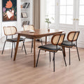 AQG Rattan Dining Chairs Set of 4, Mid Century Modern Dining Chairs, Cane Back Chairs, Cane Back Leather, Kitchen & Dining Room Chairs with Metal Legs (Black-PU, Set of 4-Rattan)
