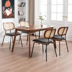 AQG Rattan Dining Chairs Set of 4, Mid Century Modern Dining Chairs, Cane Back Chairs, Cane Back Leather, Kitchen & Dining Room Chairs with Metal Legs (Black-PU, Set of 4-Rattan)