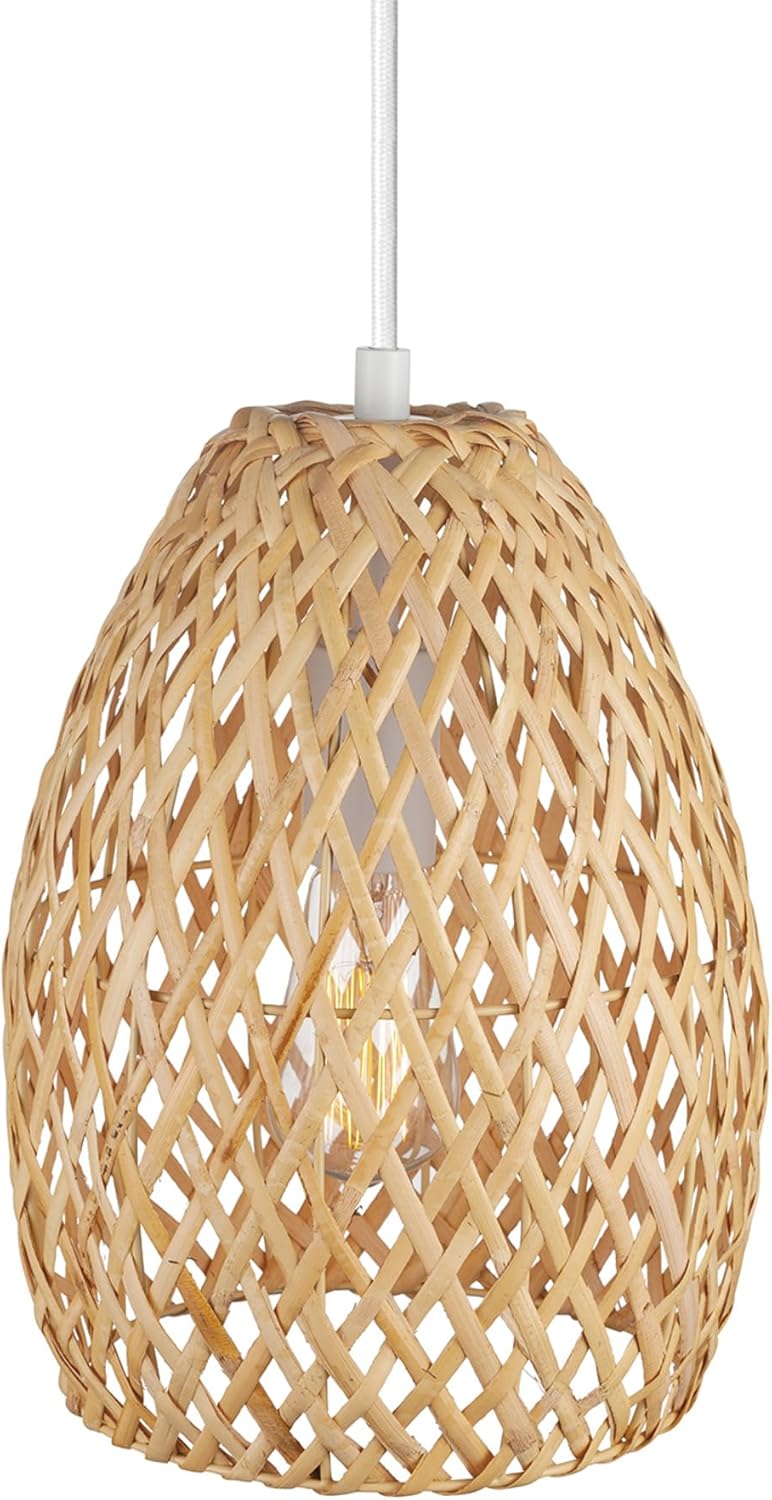 Globe Electric x Novogratz 61090 1-Light Pendant Light Fixture, Light Twine Shade, White Socket, Adjustable Cloth Cord Height, Modern Hanging Lights for Kitchen Island, Hallway, or Dining Room