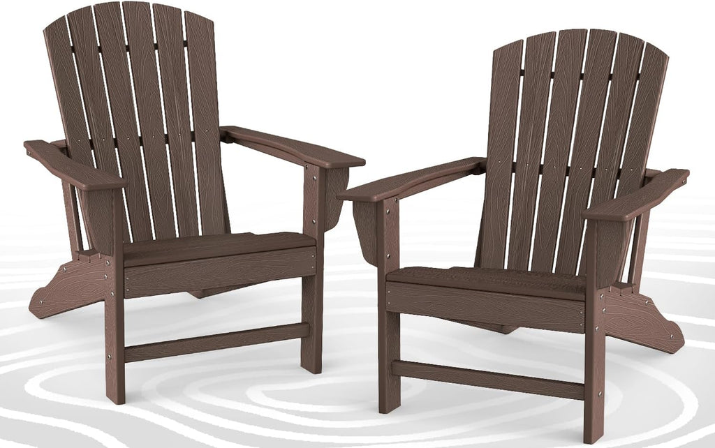 BRIOPAWS Adirondack-Chairs-Set of 2 | Brownwood Grain |Fire Pit Chair | Oversized | HDPE Plastic | Weather Resistant | for Deck Outdoor Poolside Campfire