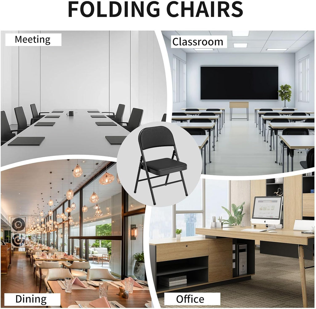 Set of 4 Folding Chairs with Cushion, No Assembly Wedding Chair, 280 LBS Capacity, Padded Folding Chairs 2 Pack for Banquet, Party, Picnic, Outdoor & Indoor Events, Black