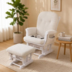 5PCS Glider Rocker Replacement Cushions with Ottoman Cover, Tufted High Back & Teddy Plush Rocking Chair Cushion Set, Thickened 3.5'' Glider Cushions with Side Pockets for Indoor Nursery, Cream