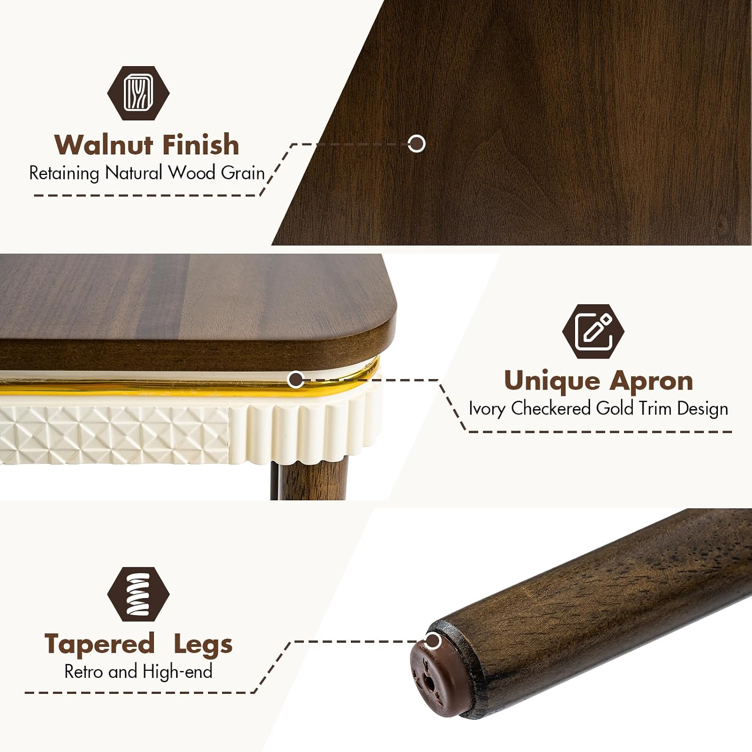 Hyfirm Walnut Side Table End Table Nesting Tables Set of 3, Retro Nesting Tables with Veneered Top & Gold Trim, Mid Century Modern Nesting Wood Coffee Tables for Living Room/Bedroom/Apartment