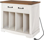 YATINEY Large Record Player Stand with Charging Station, Turntable Stand with Drawer, Vinyl Record Storage, End Side Table for Living Room,Vintage White and Brown ET75UWH