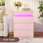 BTHFST LED Pink Nightstands Set of 2 with Charging Station | Nightstand with Sliding Top,Bedside Table with Power Outlets & Drawers,Modern Side Table