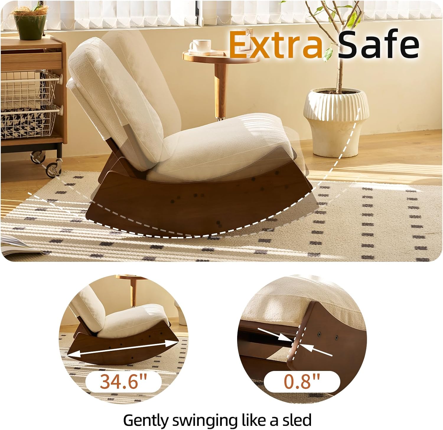 HAZO Nursery Rocking Chair Tall Back Boucle Glider Rocker Rocking Accent Chair Comfy Single Sofa Side Chair for Living Room Bedroom Hotel, Bedroom(White)
