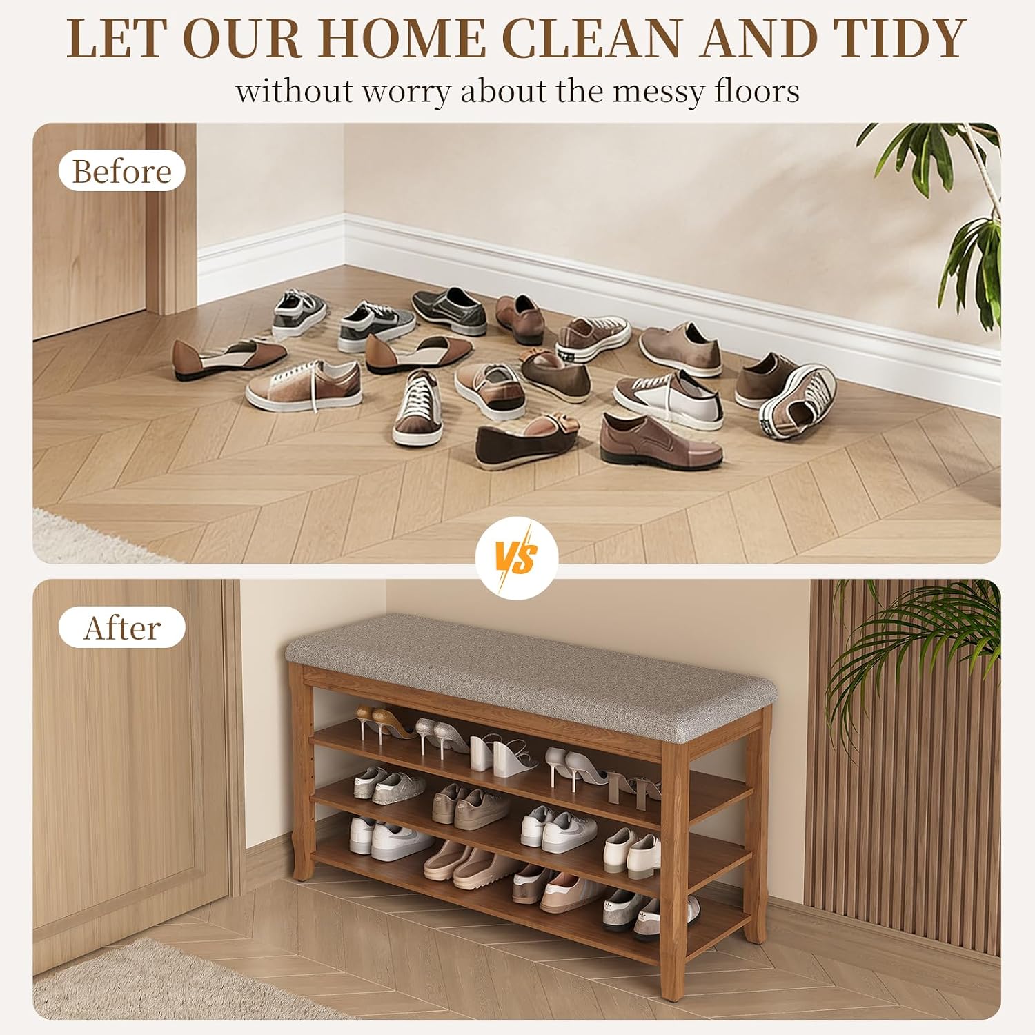 SolidWood Entryway Shoe Storage Bench, Flip-Top Soft-Close Lid, Adjustable Shelves, Cushioned Entryway Shoe Rack Organizer,Hallway, Closet, Foyer 39.4''