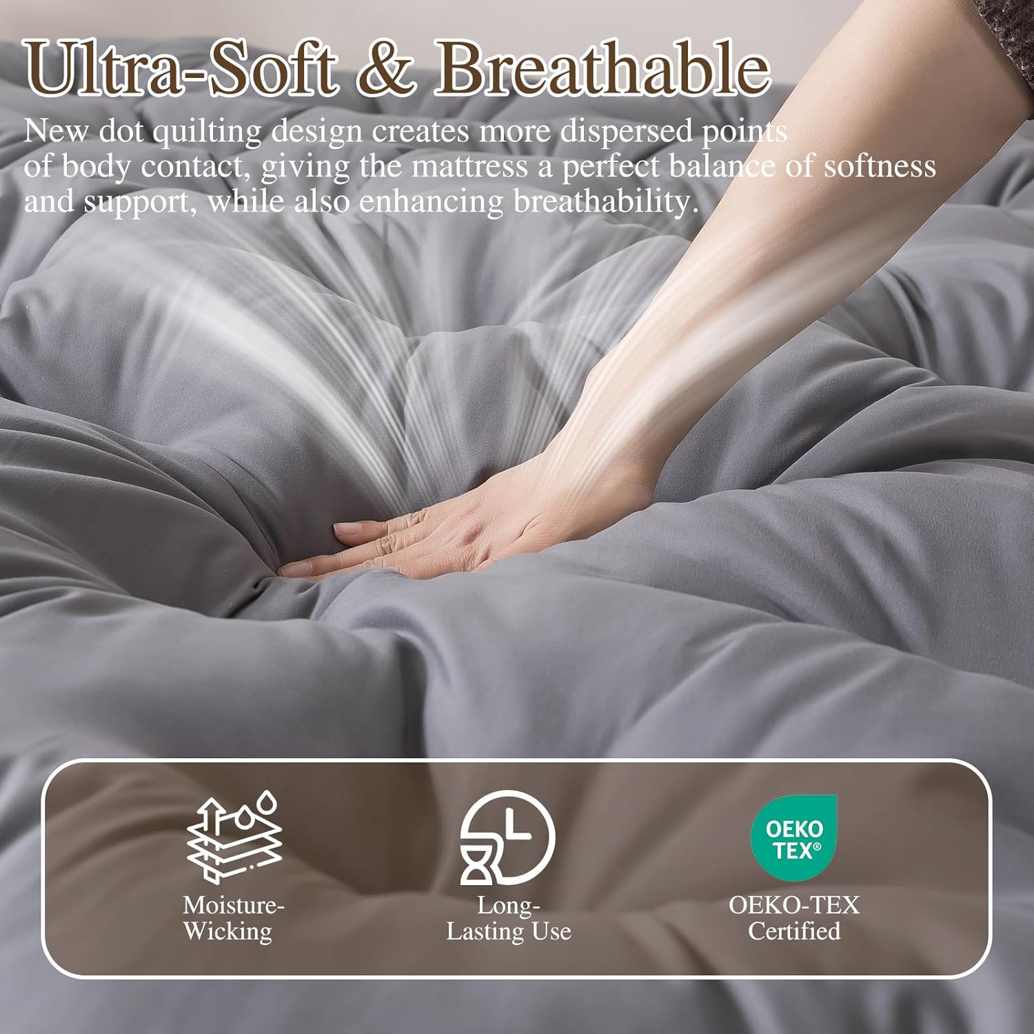 SHOUREN Japanese Futon Mattress Floor Mattress 3" Tatami Mat,Shredded Memory Foam Foldable Roll Up and Portable Sleeping Pad Suitable for Camping,Guest Room,Grey 39"X80" Twin Size