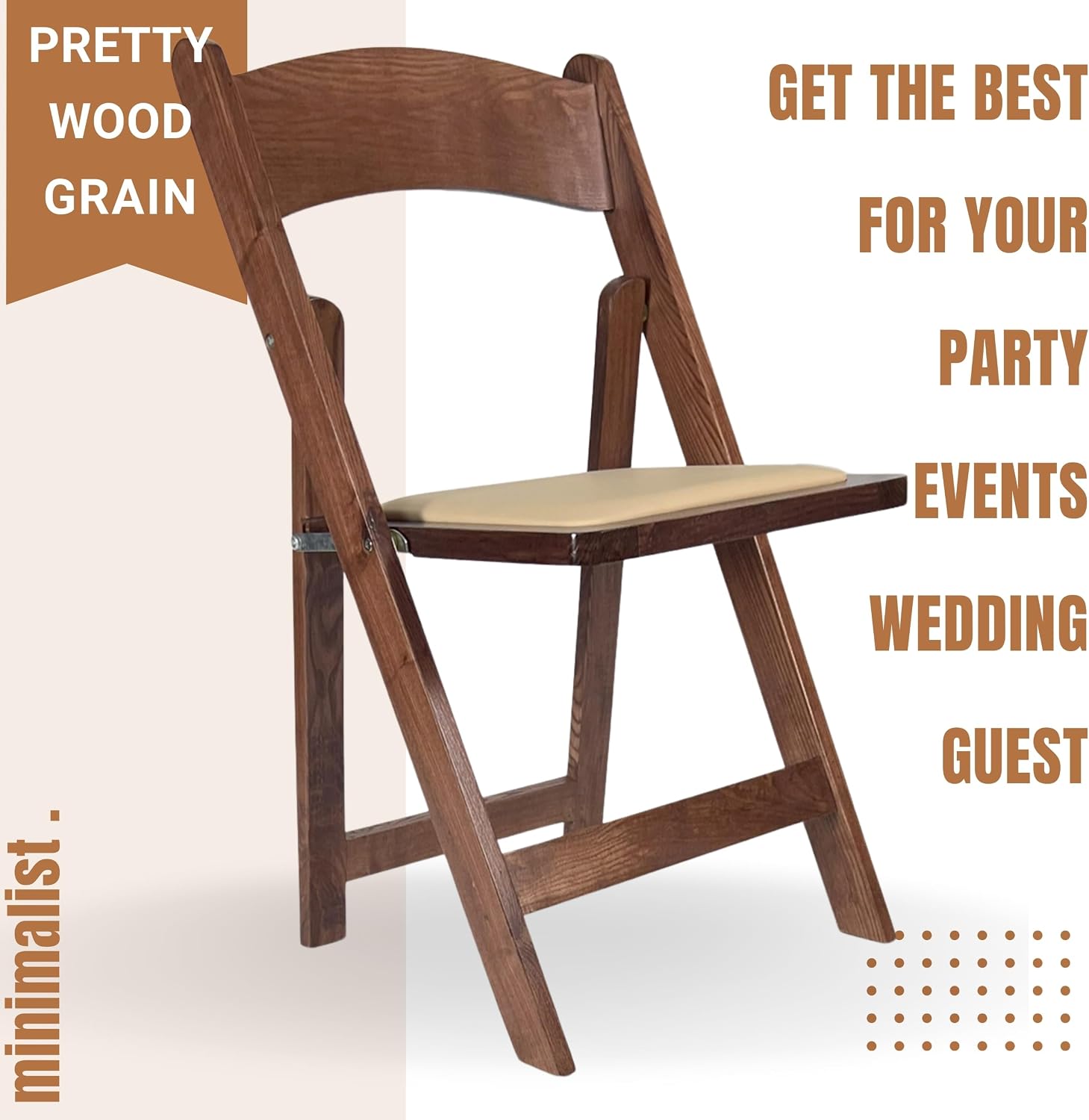 Wooden Folding Chairs with Cushion, Stackable Commercial Seats, Chairs for Weddings, Banquets, and Events, Set of 4, Classic Fruitwood
