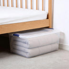 105-quart clear plastic storage box with lid, blue. Pack of 2