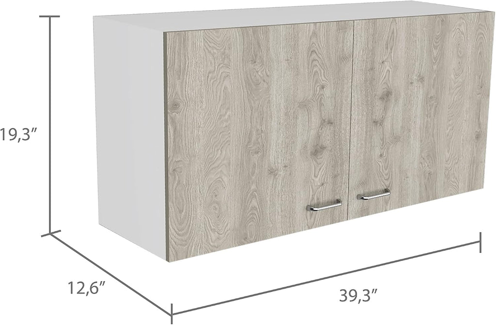 White and Light Grey 2-Door Wall Cabinet, 2-Compartment Kitchen Storage & Organization