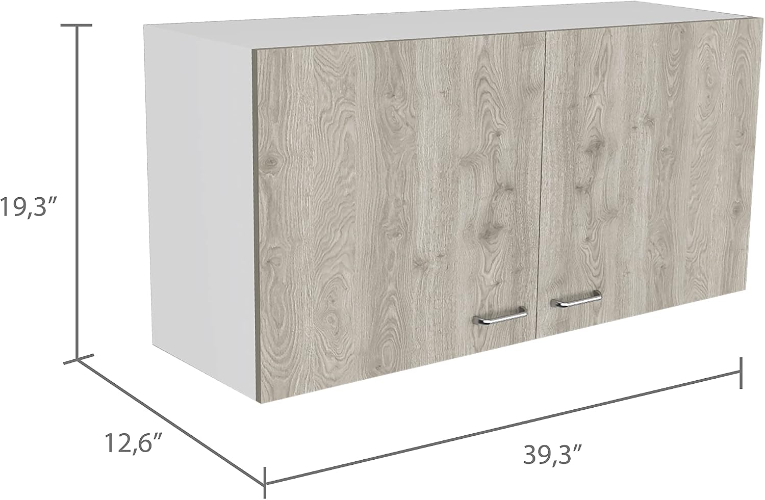 White and Light Grey 2-Door Wall Cabinet, 2-Compartment Kitchen Storage & Organization