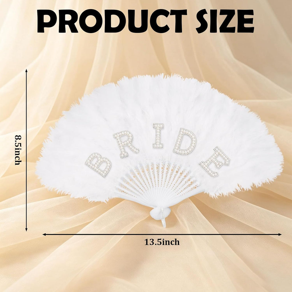 Aprince Bride to Be Fan Bridal Shower Gifts for Wedding Bachelorette Party Decorations White Pearl Feather Fan Bride Outfit Accessories