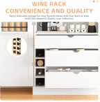 77'' Tall Freestanding Kitchen Pantry Storage Cabinet, Wooden Kitchen Organizers Cupboard with Adjustable Shelves, Door Shelves, 3 Drawers and Wine Racks for Dining Room Living Room (White-1.27)