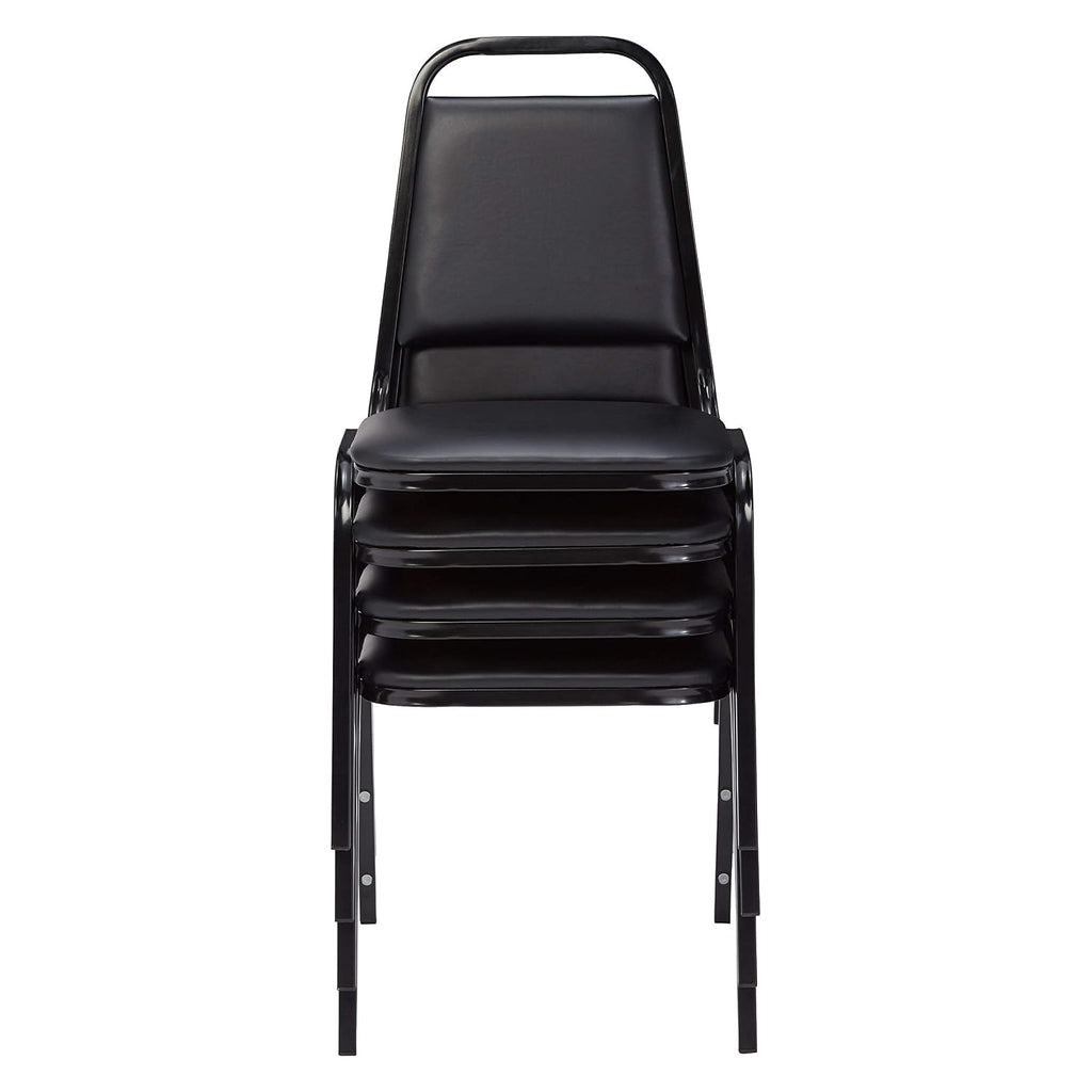 National Public Seating NPS 9100 Series Vinyl Stacking Chair, Panther Black/Black, 4/Pack (9110-B/4)