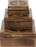 Deco 79 Wood Tree Handmade Decorative Box Decorative Keepsake Boxes with Hinged Lid, Set of 3 Storage Boxes, Brown