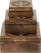 Deco 79 Wood Tree Handmade Decorative Box Decorative Keepsake Boxes with Hinged Lid, Set of 3 Storage Boxes, Brown