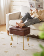 IBUYKE Multifunctional Storage Vanity Stool with Flip Tabletop, Adjustable Metal Legs & PU Leather, 40x30x48cm, Ottoman Footrest for Makeup, Living Room, Entryway, Brown WBD014Z