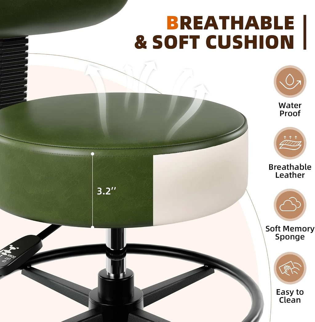 Drafting Chair with Back, Adjustable Foot Rest Rolling Stool(1, Green)