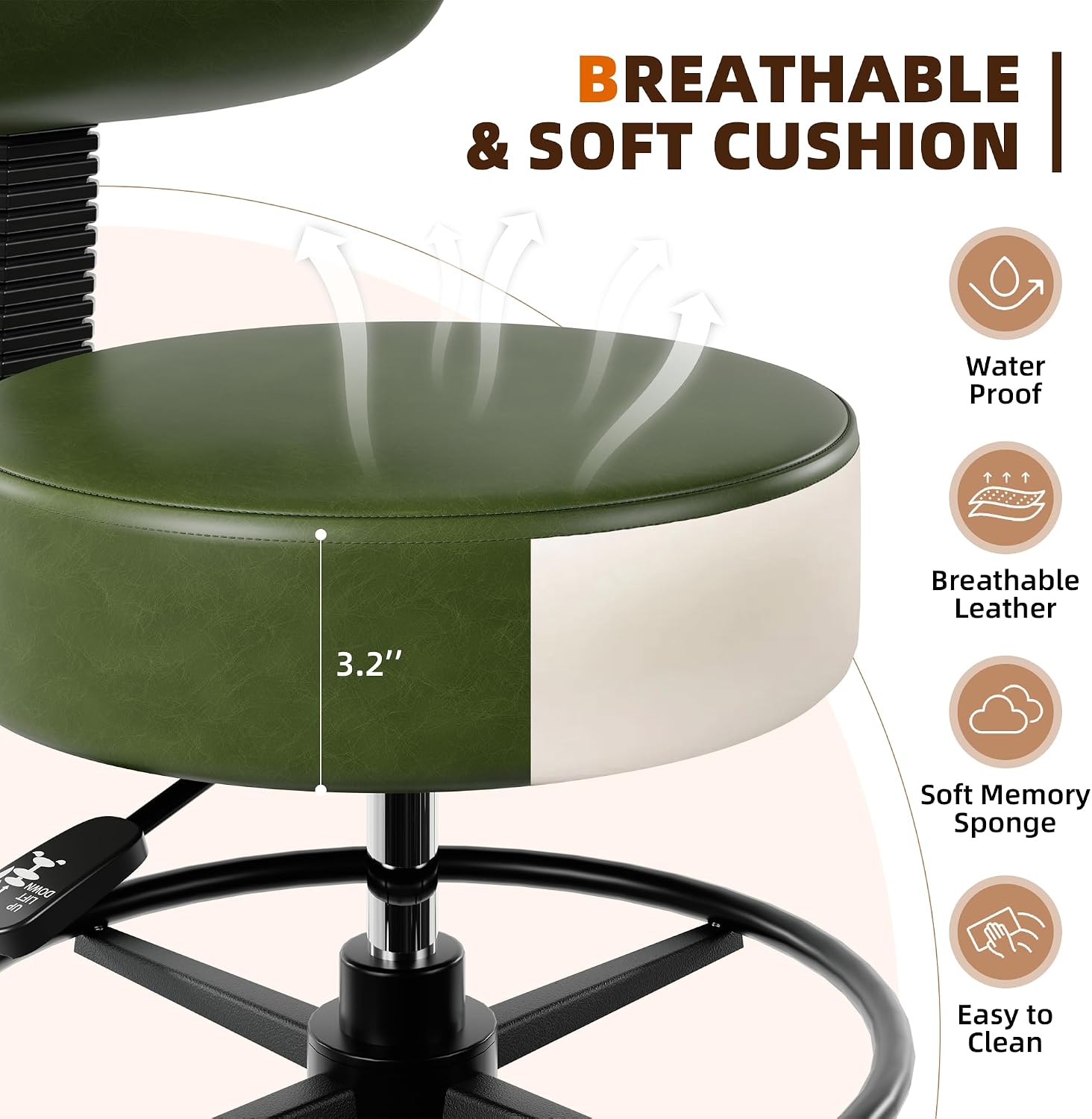 Drafting Chair with Back, Adjustable Foot Rest Rolling Stool(1, Green)