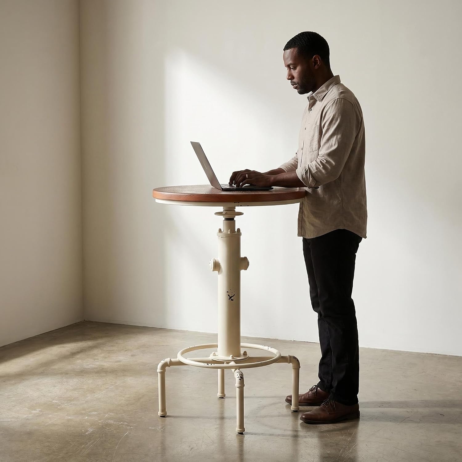 Topower Industrial Bar Table 32.3-38.2" Adjustable Pub Table Kitchen Dining Coffee Bistro Table (Antique White)