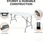 Folding Table 6ft Foldable Table with Built in Handle & Steel Legs / 6FT Heavy Duty Folding Portable,Perfect for Party, Dining Indoor/Outdoor Events, Tailgating & Backyard BBQ, White