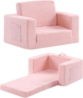 Toddler Chair Sherpa Kids Couch, 2-in-1 Soft Kids Armchair Lounger for Bedroom, Convertible Sofa for Girls and Boys, Child Reading Chair for Playroom, Living Room, Pet, Pink