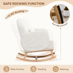 HCHAIRH Rocking Chair with Ottoman, Upholstered Glider Rocker with High Backrest and Side Pocket, Comfy Chenille Reading Chair with Solid Wood Legs for Nursery, Living Room,Bedroom Beige