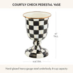 MACKENZIE-CHILDS Pedestal Vase, Decorative Centerpiece and Flower Holder, Black-and-White Courtly Check