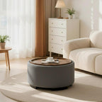 29.5 Inch Round Storage Ottoman Coffee Table,Modern Circle Coffee Table with Storage with Removable Lid Top and Solid Wood Legs,Large Round Ottoman for Bedroom,Living Room,Velvet,Grey