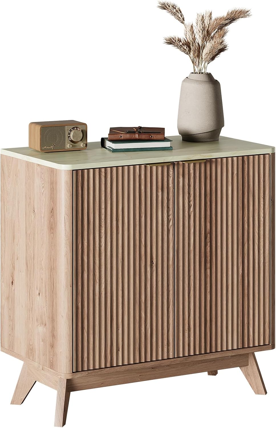 29'' Sideboard Buffet Cabinet with Storage, Fluted Cabinet with Rounded Corners, Modern Buffet Table Accent with 2 Doors for Coffee Bar, Console Table,Oak