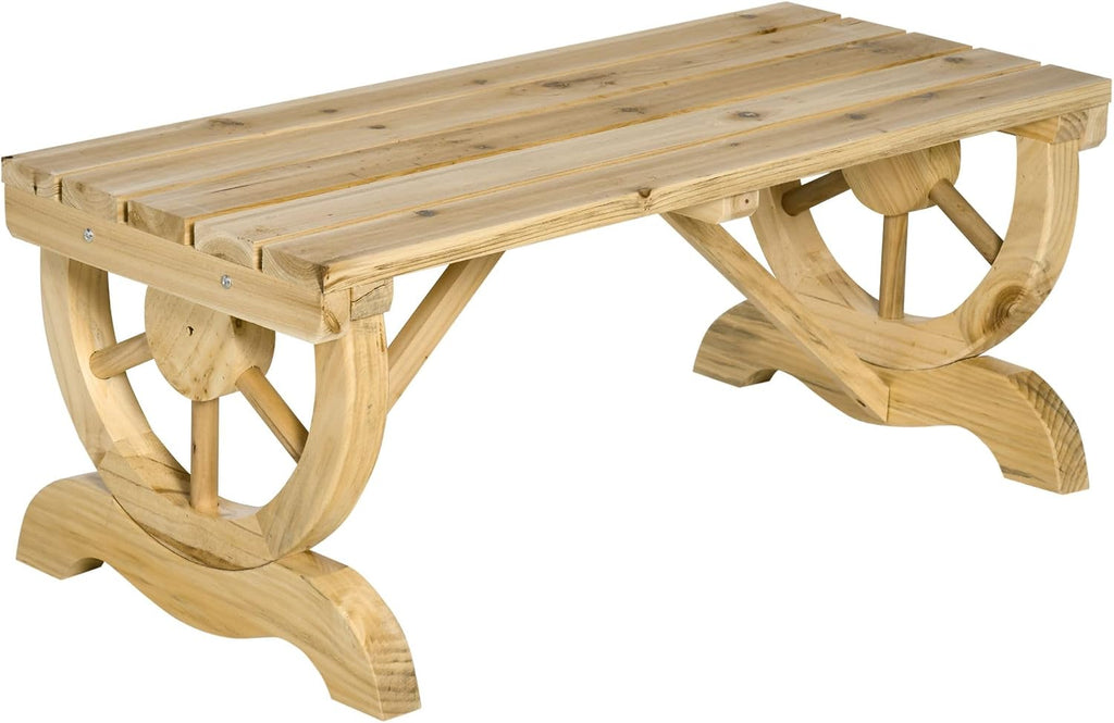 2-Person Outdoor Bench with Wagon Wheel Design