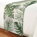 Green Monstera Deliciosa Bed Runner Scarf Cal King Size, Summer Botanical Tropical Vintage Luxury Bed Throw Runners & Scarves for Twin Full Queen King Foot of Beds, Bedroom Decoration, 102"x20"