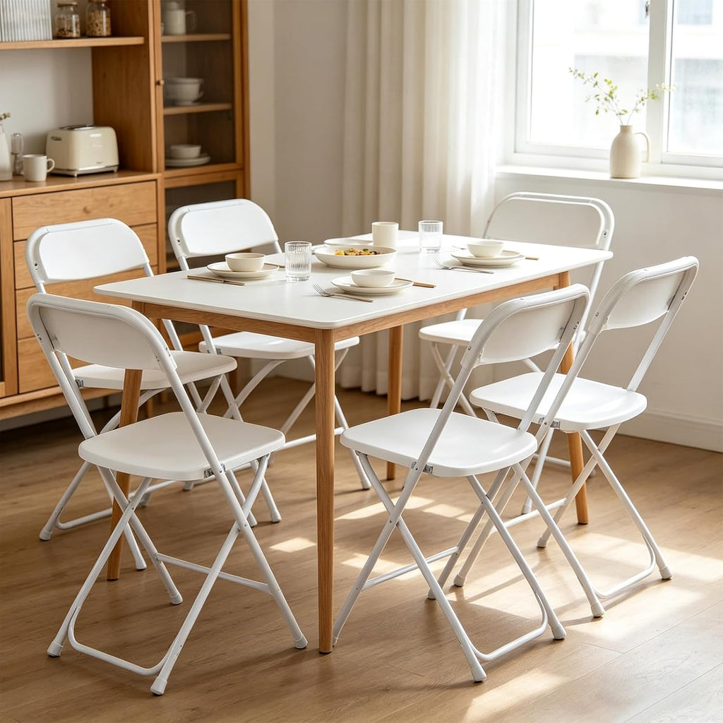 OLLODOT 10 Pack White Folding Chairs with 350-LBS Capacity, Plastic Foldable & Portable Indoor Outdoor Chairs, Portable Commercial Seat with Steel Frame for Office, Party, Events, Wedding & Dinning