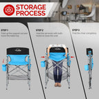 OmySalon 26" Extra Tall Director Chair w/Side Table, Heavy-Duty Steel Frame Portable Folding Bar Stool w/Storage Pockets, for Makeup Artist, Salon, Studio, Camping, 301 lbs Capacity (Navy)