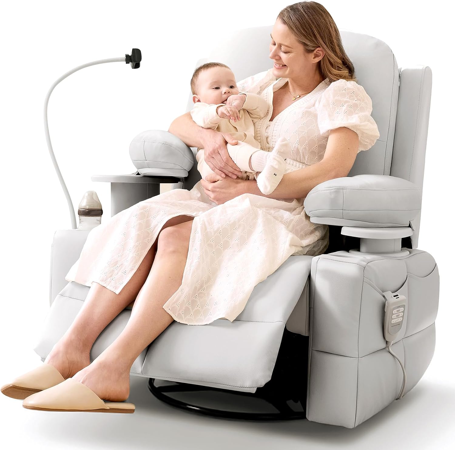 MAMAZING Lullapod Oversized Power Nursery Recliner Chair, Triple Motor Glider Rocker with Adjustable Armrests, 270° Swivel Rocking Chair Nursery with Dual Charging Port and Storage
