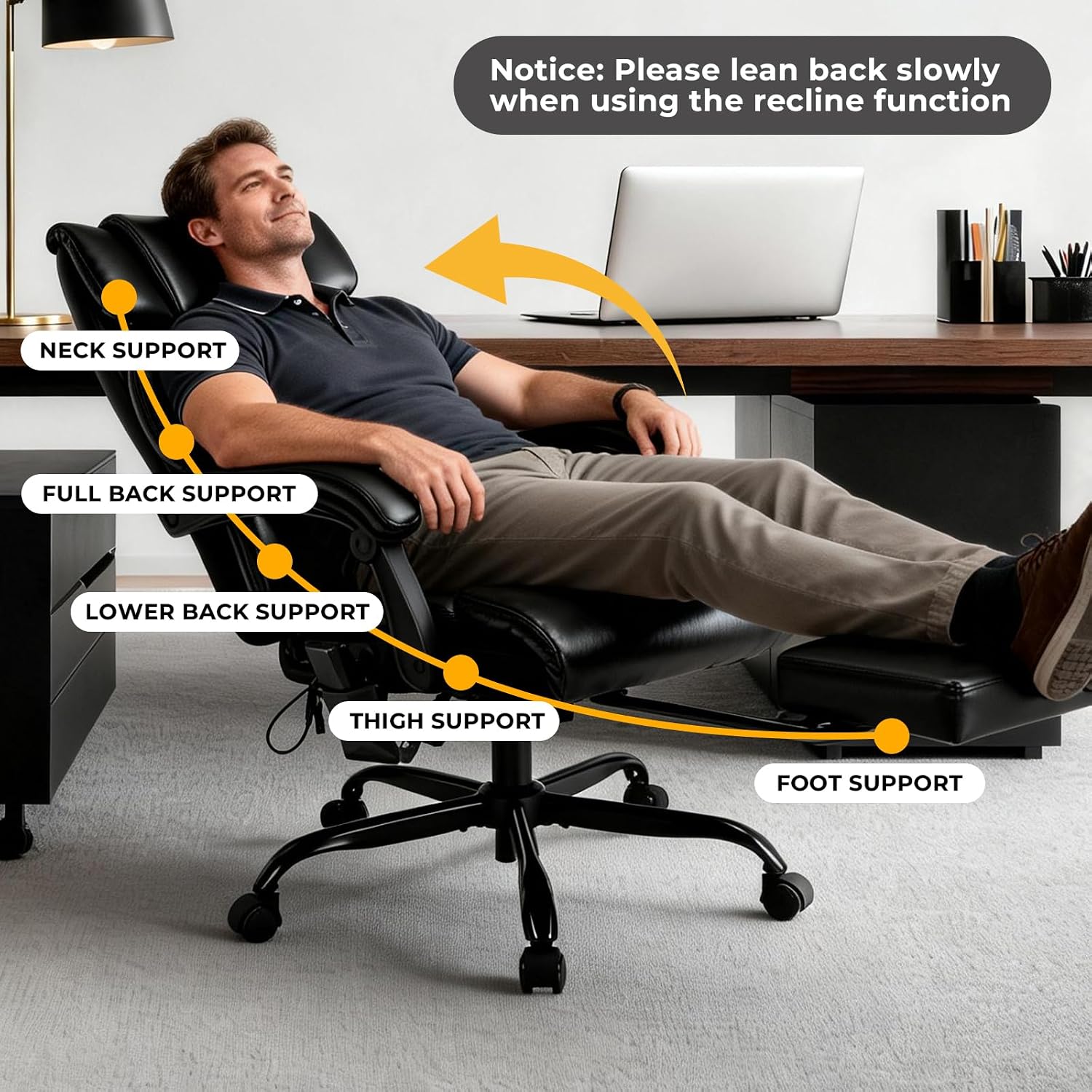 Massage Office Chair with Foot Rest and Heating, Executive Ergonomic Reclining Leather Office Chair, Big and Tall Desk Chair with Vibration Massager, Computer Gaming Chair for Home & Office Black