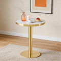gopop 23.6" Modern Small Table for 2, Round Bar Table with Faux Marble Tabletop, Golden Edge & Base, Space Saving, Ideal for Cafe/Small Spaces/Apartment, White