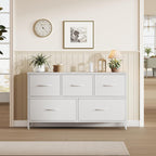 OLIXIS Dresser for Bedroom with 5 Drawers, Wide Chest of Drawers, Fabric Bedroom Dresser with Drawer Organizers, Storage Organizer Unit with Fabric Bins for Closet, Living Room, Hallway,White