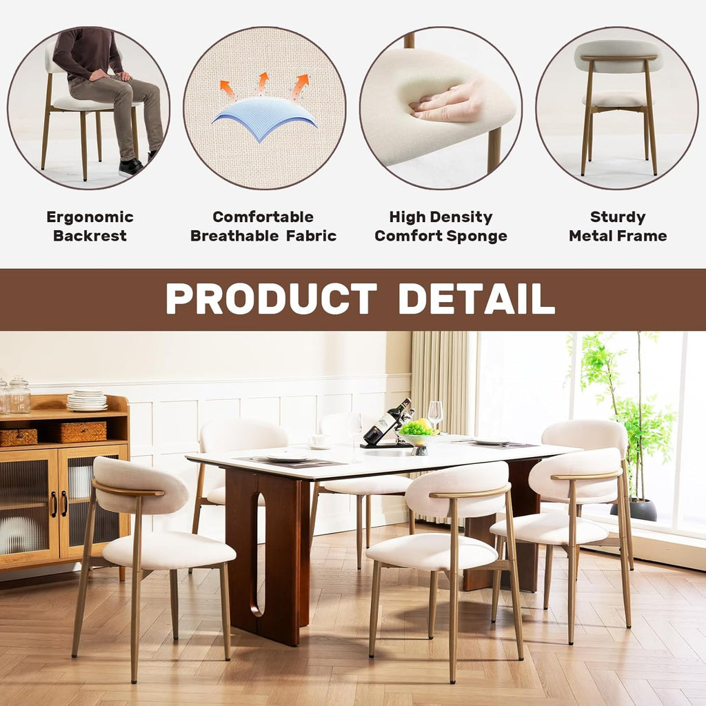 UVV Dining Chairs Set of 4, Metal Kitchen Chairs with Modern Fabric Upholstered for Dining Room, Beige