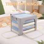 combocube 3-Side Zippered Openings Clothes Storage Bins with Thick Metal Frame, Stackable & Foldable Clothing Storage Bins with Lid, Linen Fabric Closet Storage Box with Large Clear Window, 3 Pack