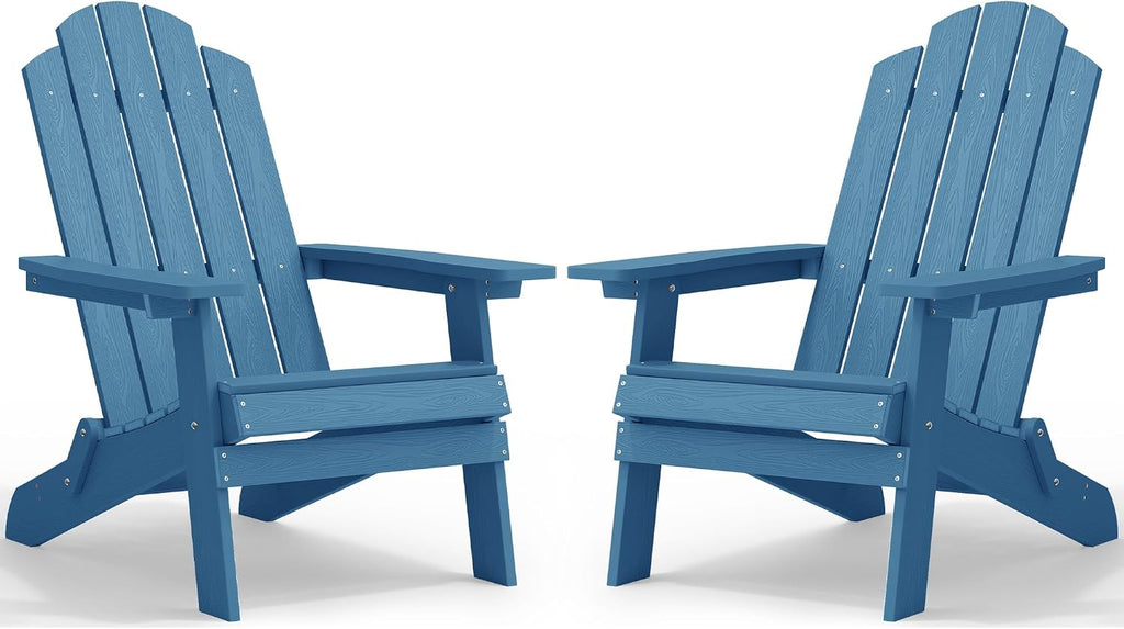 MXIMU Folding Adirondack Chair for Outdoor: Easy to Assemble and Comfortable Adirondack Chairs Set of 2 - All Weather Composite Plastic Chair for Outside Fire Pit Patio Lawn Garden Backyard Use(Navy)