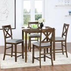Merax Farmhouse Dining Table Set for 4, Counter Height Kitchen Table Set with Square Table and 4 Upholstered Chairs for Kitchen, Dining Room, Small Space, Walmut
