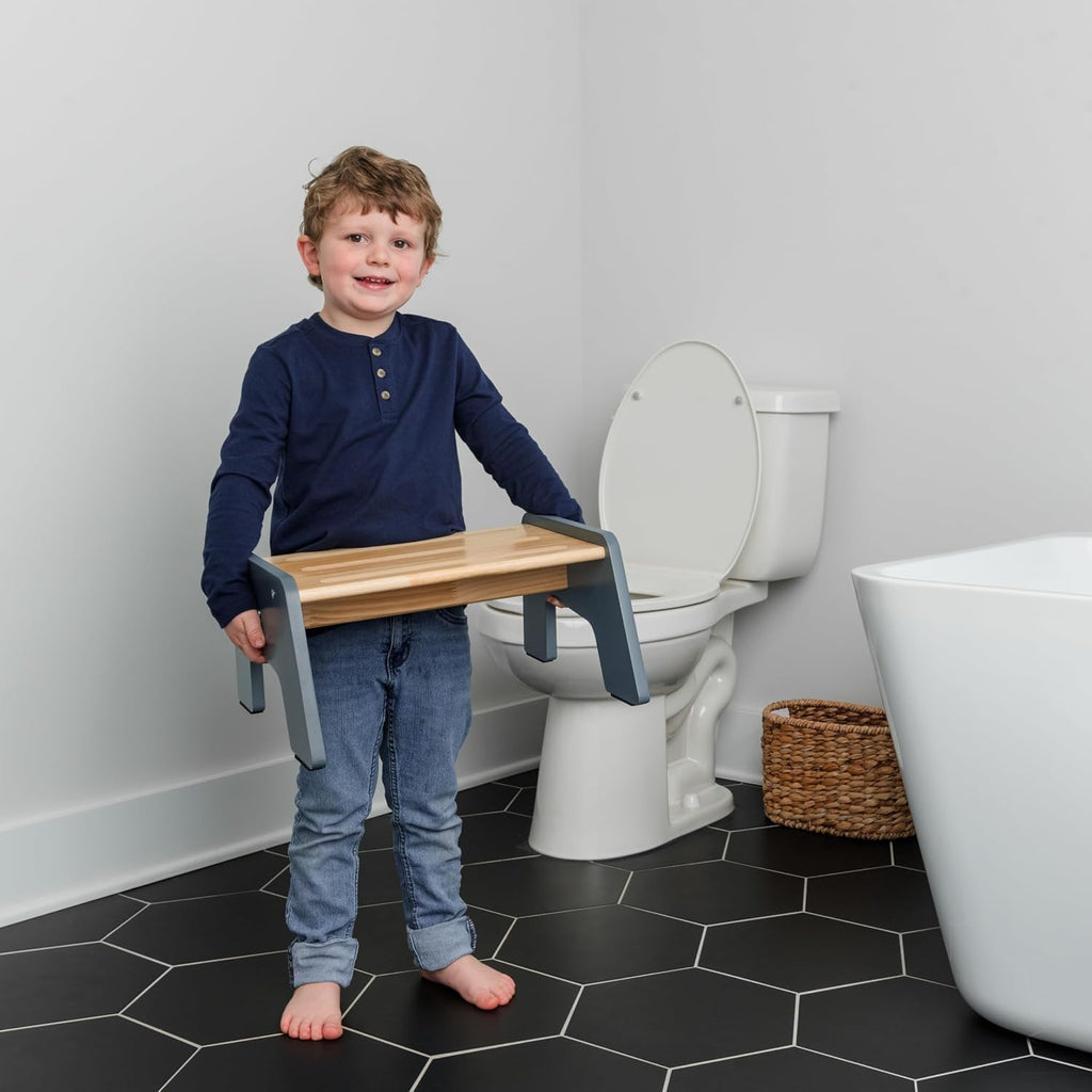 OCODILE 1-Step Wooden Step Stool for Toddlers | Kids Step Stool for Bathroom Sink, Kitchen, and Potty Training | Non-Slip Stool for Toilet Independence | Wooden Step for Children Ages 2+ Gray