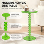 Acrylic Round Side Table, 11.8" D x 21.7" H Clear Pedestal End Table with Column Base, Space-Saving Nightstand Accent Tables for Living Room, Bedroom, Balcony, Easy Assembly, Green