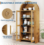 CuisinSmart 70" Tall Arched Storage Cabinet with 2 Acrylic Doors, Wooden Pantry Cabinet with Adjustable Shelves, Modern Accent Bookshelf for Kitchen, Dining Room, Living Room, Laundry, Oak