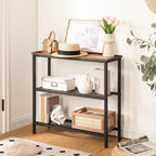 HOOBRO 29.5" Narrow Console Table, 3-Tier Entryway Table, Thin Sofa Table with Shelves, Side Table, Display Table, for Hallway, Entrance, Living Room, Bedroom, Rustic Brown and Black BF73XG01