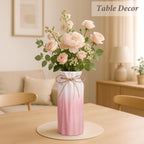 Gradient Pink Ceramic Bow Vase, Flower Vases Minimalism Style for Modern Home Decor, Decorative Vase for Living Room, Coffee Table, Office, Bookshelf and Farmhouse Table (Pink)