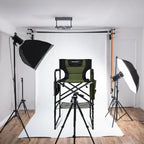 Tall Folding Directors Chair with Side Table 30.71" Seat Height Foldable Camping Chair Bar Stool for Makeup Artist Face Painting with Footrest and Storage Pocket Supports 350LBS
