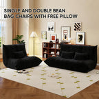 Bean Bag Chair with Pillow, Giant Flannal Memory Foam beanbags Lazy Sofa for Audlts Fireside Chair Armless Chair for Living Room Bedroom Dorm Office (Black, Single Sofa)